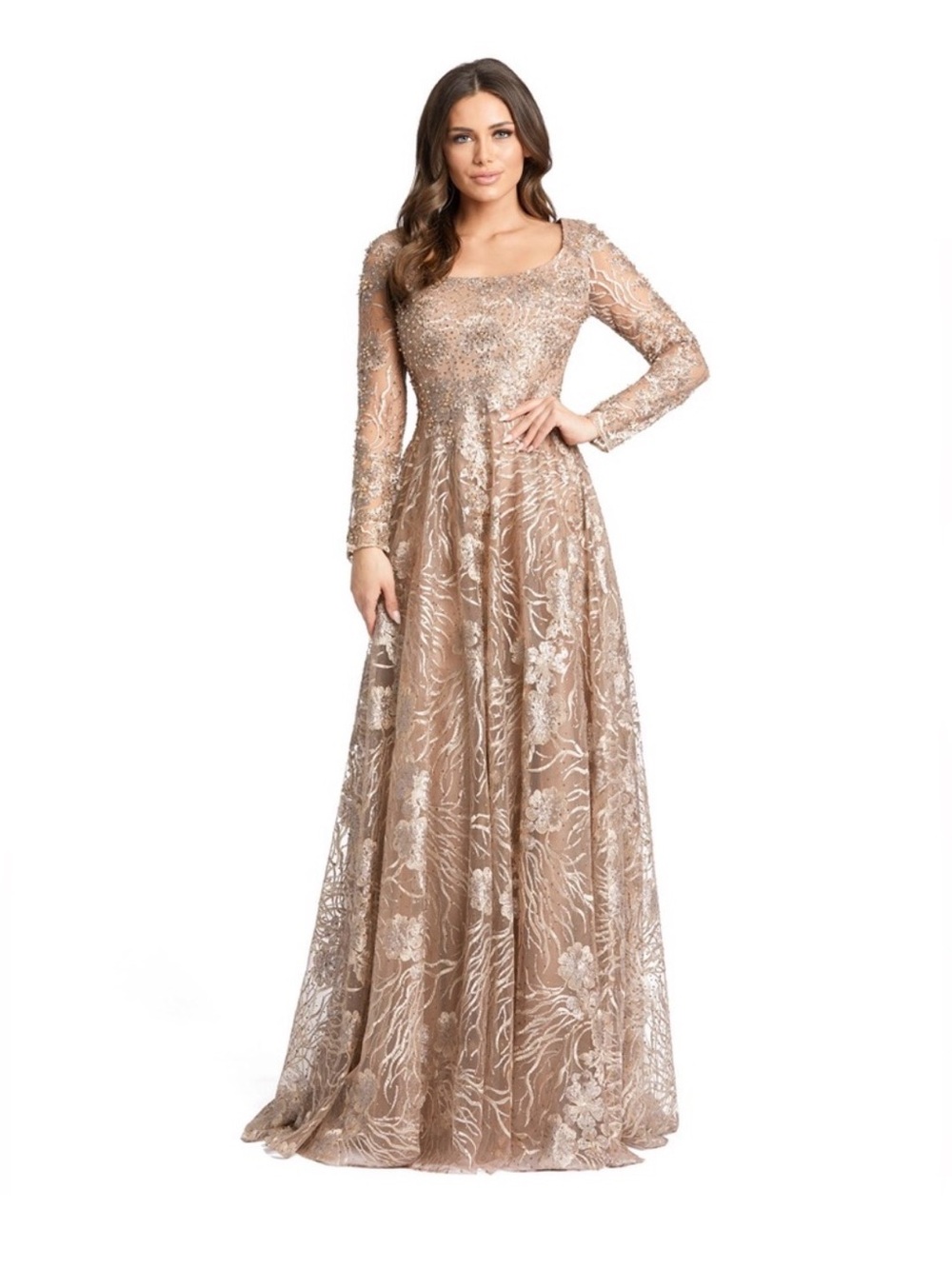 Mac Duggal 20285D Vintage Gold Rhinestone Beaded Evening Gown Size 8, org $798